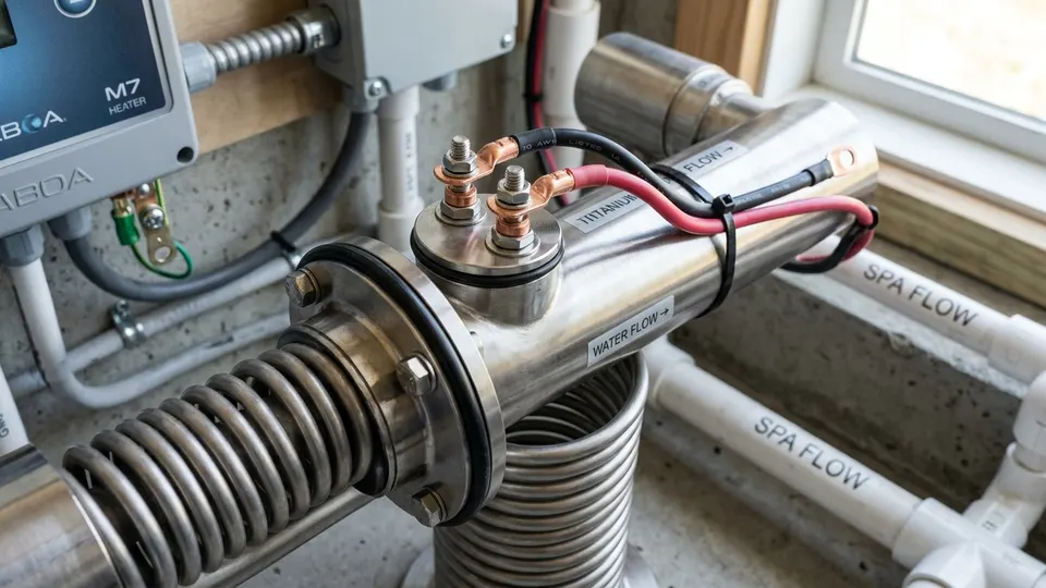 New titanium Balboa hot tub heater element installed after repair